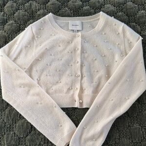 Reformation Janie Cashmere Pearl Embellished Cream Cardigan